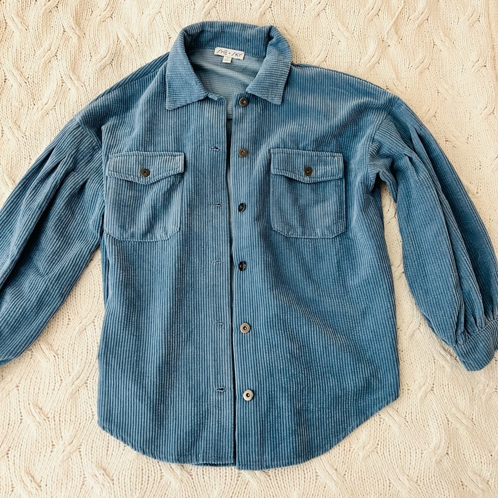 Corduroy Button-Up Balloon Sleeve Jacket